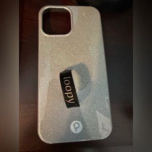 Loopy case iPhone 12 Pro Max. Silver sparkle